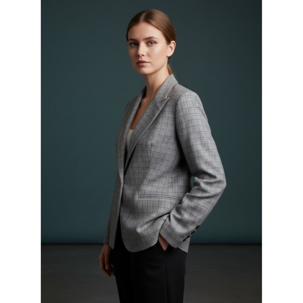 Norma Kamali Grey Glen Plaid Peak Lapel Blazer Jacket Career Womens Size 14